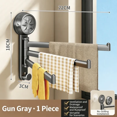 Saugnapf Drehbarer Handtuchhalter, Badezimmer Wandmontierter Handtuchhalter mit mehreren Stangen, Ohne Bohren, Geeignet für verschiedene Szenarien