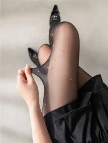1双黑白透明性感爱心波点丝袜，轻薄透气，适合春夏穿着 - 彩色 - 查看 9