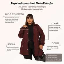 Plus Size Winter Overcoat In Bengaline Fabric With Drawstring, Zipper, And Button Closure. This Winter Parka Coat/Blouse Is Perfect For Sizes G1, G2, And G3. - Burgundy - View 6