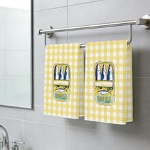 2 piezas Toallas de cocina con estampado de lata de sardinas a cuadros amarillos de verano, de material de poliéster suave, adecuadas para la decoración de la cocina, limpieza, decoración de fiestas, artículos esenciales de cocina y baño, decoración del hogar, regalo de inauguración de la casa - Multicolor - Ver 7