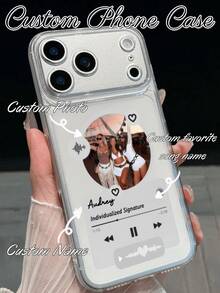 1个可定制照片手机壳，个性化姓名UV打印透明全覆盖手机保护套，音乐界面风格，兼容苹果17/17 Pro/17 Pro Max/17 Air、16-11/Pro/Pro Max/Plus、S20-S26/Ultra/FE/Plus/Ultra等手机 - 个性化姓名礼物、闺蜜礼物、情人节礼物、科切拉音乐节礼物 - 無色 - 查看 4