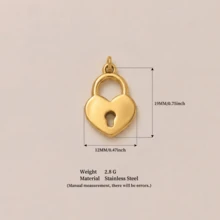1 Peça Pingente de Medalhão em Formato de Coração Vintage em Aço Inoxidável Dourado 18K, Pingente Gravado em Estilo Barroco e Gótico, Pingente Romântico de Chave e Cadeado em Formato de Coração, Adequado para Confecção de Joias DIY Diárias para Mulheres e Casais. - Multicolorido - Visão 10