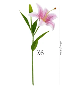 1/3/6支仿真百合花，48厘米假花，适用于墙面、客厅、卧室、婚礼、派对装饰、桌面摆件、家居、桌面装饰、厨房、婚礼、餐桌摆件、中心装饰品、办公室、花园、户外、房屋、庭院装饰，春夏秋冬皆宜。 - 淺紫色 - 查看 10
