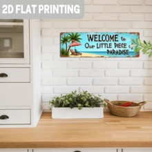 2D Flat, 1pc, Rustic Style "Welcome To Our Little Paradise" Iron Sign, Wall Decor, Suitable For Beach House, Summer Residence, Coastal Decor, Vacation Home, Porch Decoration, Decorative Plaque, 4X16 Inches - Multicolor - View 6