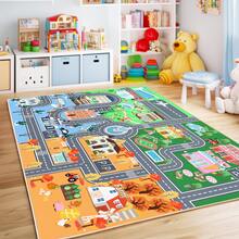 1pc Colorful Cartoon City Road Decorative Carpet, Suitable For Intellectual Stimulating Decor, Applicable For Living Room Carpet, Area Rug, Room Decor, Washable - Multicolor - View 2