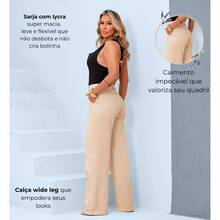 Women's Wide Leg Tailored Twill Pants With Lycra, High Waist, Slash Pockets, Premium Style (Beige) - 米色 - 查看 5