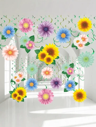 10 piezas Decoraciones colgantes con flores y mariposas, decoración de girasoles de primavera y verano para baby shower, cumpleaños, Día de la Madre, boda y fiestas para mujeres en el hogar (Flores)