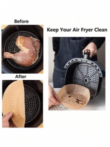 20/50/100pcs Air Fryer Disposable Paper Liners, Made Of High-Quality Single-Layer Design With Wavy Edge Texture, Non-Stick And Leak-Proof. Multipurpose For Baking, Grilling And Microwave Heating, Essential Kitchen Accessory For Home And Commercial Use. - Multicolor - View 2