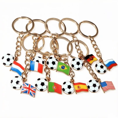 4pcs Keychain Accessories With Football Flag Enamel Charms Pendant Keyring Key Chain Craft DIY Jewelry Making Accessories