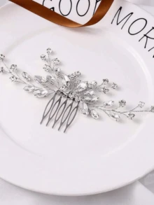 1 chiếc lược cài tóc đính đá bằng hợp kim cho cô dâu, thích hợp làm phụ kiện đội đầu trong đám cưới. - Bạc - Xem 5