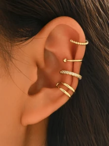 Bộ 4 khuyên tai kẹp sụn hình chữ C không cần xỏ lỗ dành cho nữ - Khuyên tai kẹp sụn có thể điều chỉnh. - Nhiều màu - Xem 2