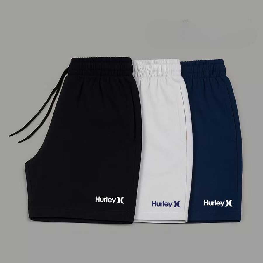 KIT OF 3 HURLEY BASIC SURFING SHORTS, TACTEL ELASTANE BERMUDA SHORTS, DRY FIT, SUMMER, LIGHTWEIGHT, SKATEBOARDING - 黑色,藍色和白色 - 查看 1