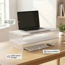 1pc New Computer Monitor Stand Riser, Adjustable Laptop Desk Organizer, Ergonomic Workstation Accessory To Relieve Neck & Back Strain, Space-Saving Design, Ideal Mother's Day Gift - White - View 9