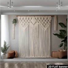1pc 2D Flat Bohemian Style Beige Tassel Woven Banner - Polyester, Suitable For Wedding, Live Streaming, Party Decor, Event Backdrop, Bohemian Style Delicate Tassel Woven Wall Hanging - A - View 3