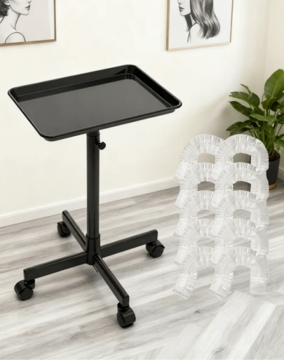 Utility Cart With Wheels Adjustable Height 30 To 42 Inches ,Salon Tray Cart With 10 Sheets Of Tray Film,  For Tattoo Tray, Salon Tool/Color Tray, Beauty Spa Tray, Dentist Tray Christmas Gift