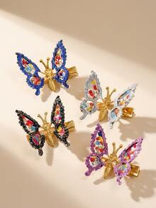 6 Exquisite Butterfly Hair Clips With A High-End Feel, Featuring Moving Designs And Ethereal 3D Rhinestone Details (The Color Of The Beads Is Random). - 彩色 - 查看 3
