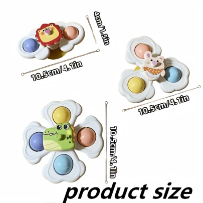 3 Pcs Suction Cup Spinner Toys, Baby Toy,Baby Essentials, Spinning Toys For Toddlers 1-3,Baby Toys,Bath Toys Sensory Toys Early Education Toys Bathtub Toy Dining Chairs Toys, Birthday Gifts For Baby Boy Girl , Suitable For Daily Use Of Babies