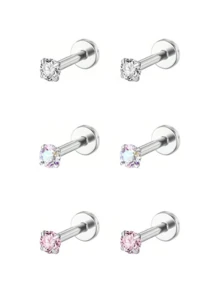 4 chiếc/6 chiếc/16G Khuyên môi phẳng đính đá Zirconia hình chữ T bằng thép không gỉ, khuyên tai sụn, kiểu dáng tối giản thời trang dành cho nữ, trang sức xỏ khuyên tai. - Nhiều màu - Xem 1
