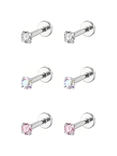 4 chiếc/6 chiếc/16G Khuyên môi phẳng đính đá Zirconia hình chữ T bằng thép không gỉ, khuyên tai sụn, kiểu dáng tối giản thời trang dành cho nữ, trang sức xỏ khuyên tai.