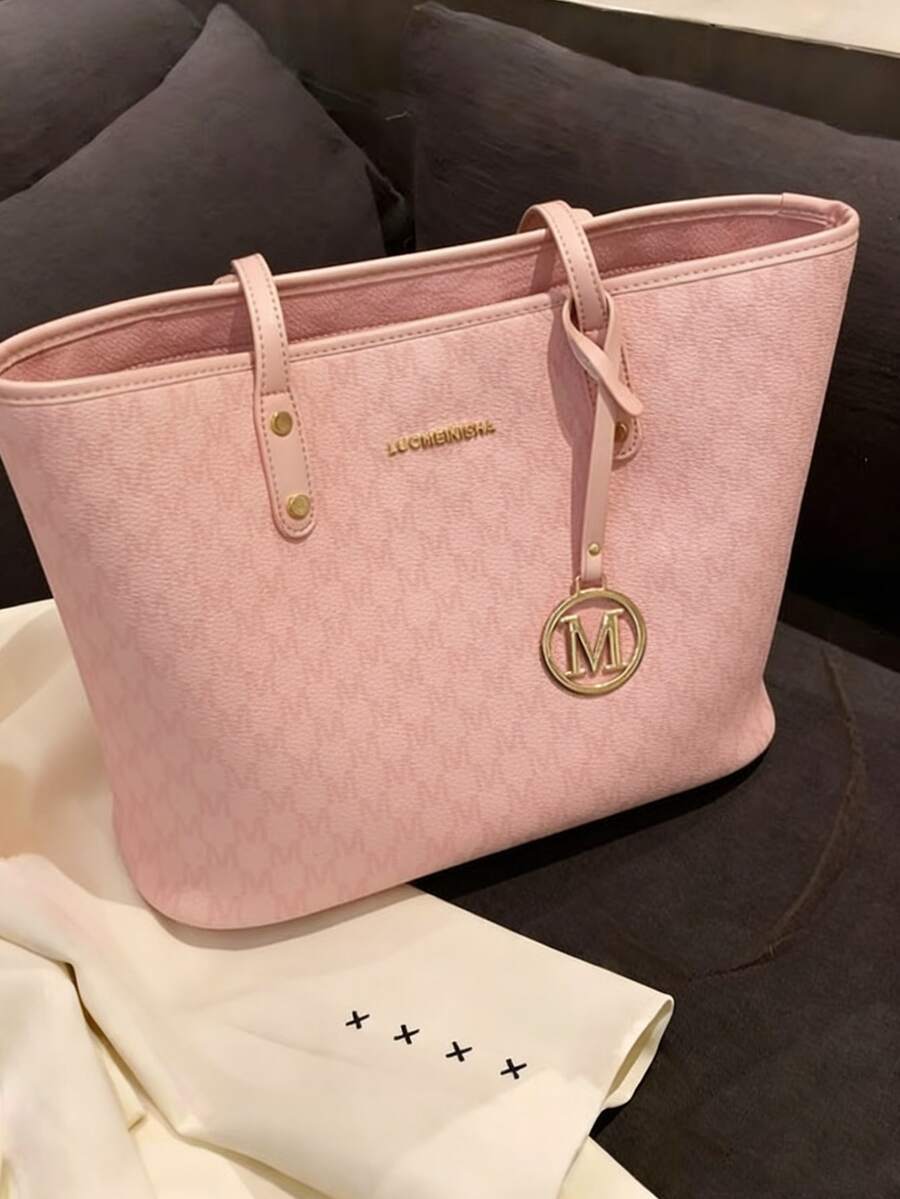 Túi xách nữ thời trang mới, dung tích lớn, in họa tiết chữ cái toàn thân, quai xách đôi, phù hợp cho đi làm, đi học, làm ba lô và nhiều dịp khác. Dung tích lớn, dễ mang theo, kiểu dáng cổ điển, công sở, phù hợp cho thanh thiếu niên, nữ sinh viên đại học, nhân viên văn phòng. Lựa chọn lý tưởng cho công việc, tựu trường, trung học cơ sở, trung học phổ thông, đại học, kỳ nghỉ. Túi xách có khóa kéo thời trang, màu hồng. - Hồng - Xem 1