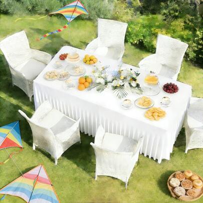 1 chiếc khăn trải bàn được thiết kế cho bàn hình chữ nhật dài 4, 6 hoặc 8 feet, có lớp phủ bằng polyester co giãn, chống nhăn, liền mạch với chân váy, lý tưởng cho các sự kiện như tiệc chiêu đãi, đám cưới và sinh nhật, hoàn hảo cho Lễ Phục Sinh và Lễ Tạ Ơn.