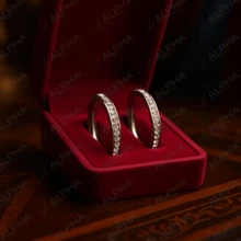 Silver Ring Set With White Cubic Zirconia Stones, 3mm, Elegant, Casual, Luxury, Chic, Anatomical, Traditional. - 銀色 - 查看 4