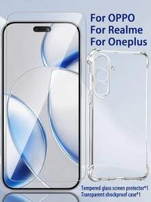 Shockproof Android Phone Film [1 High-Definition Tempered Glass Screen Protector + 1 Transparent Drop-Proof Case] This Bundle Is Compatible With OPPO//One Plus Phones, Including Reno 12F 5G, Reno 13F 5G, Reno 14F 5G, 13 4G, 12X, 14X 5G, One Plus 13R, And One Plus Nord N100. Features Include High-Definition Tempered Glass Full-Screen Coverage Mother's Day Gift Anniversary Gift - Clear - View 3