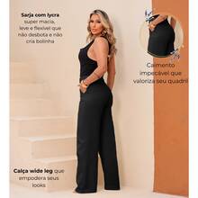 Women's Wide Leg Tailored Twill Pants With Lycra, High Waist, Slash Pockets, Premium Style (Black) - 黑色 - 查看 5
