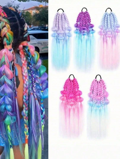 MY LITTLE PONY 一套发饰：渐变编织合成马尾假发，配有弹力带。生日、节日和送给朋友的理想礼物之选。非常适合为派对、公司活动增添节日气氛，或作为时尚实惠的家居装饰品。也是送给女性的绝佳纪念品，以及新年、情人节或毕业季送给女友的完美礼物。