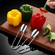 Removedor de semillas de frutas de acero inoxidable, extractor de semillas de pimiento rojo, cortador de semillas de vegetales y frutas, herramienta de cocina conveniente para una rápida extracción, adecuado para las 4 estaciones - Multicolor - Ver 2