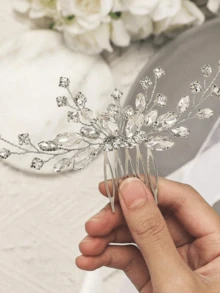 1 chiếc lược cài tóc đính đá bằng hợp kim cho cô dâu, thích hợp làm phụ kiện đội đầu trong đám cưới. - Bạc - Xem 6