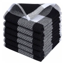6pcs Black & White Plaid Cleaning Cloths, Waffle Texture Absorbent Cleaning Towels With Hanging Rope, Suitable For Espresso Machine Steam Wand And Essential Coffee Bar Supplies - 34*34cm - View 1