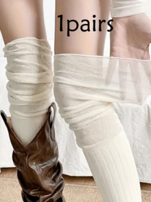 5 đôi tất trắng nữ, tất màu trơn mùa thu, tất mùa đông kiểu Hàn Quốc, tất dài đến bắp chân, tất mùa hè đa năng cho nam và nữ, tất thể thao, tất đôi. - Nhiều màu - Xem 5