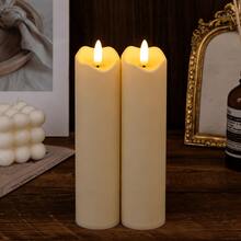 2pcs Plastic High-End Realistic LED Ivory White Flameless Candles, Suitable For Holidays, Parties, Home Decor, Weddings - Beige - View 13