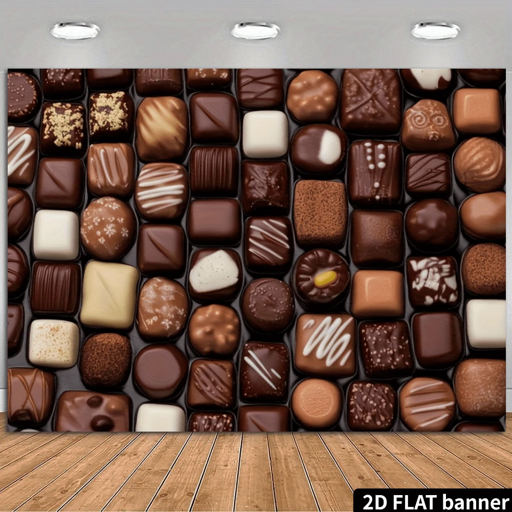 2D平面巧克力甜美婚礼派对背景幕布 - 涤纶材质，无需电源 - 非常适合订婚、新娘送礼会和户外庆典 - 浓郁的棕色、金色和白色设计，婚礼礼物