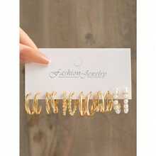 Set Of 12 Fashionable Faux Pearl Geometric & Twisted Hoop Earrings For Women, Multiple Styles Mixed Combo Pack, Minimalist Elegant All-Match Design, Lightweight Comfortable For Daily Wear Office Dating Party Banquet Holiday, Ideal Gift For Girlfriend Wife Mom Friends On Birthday Valentine's Day Mother's Day Christmas,  Female Ear Jewelry Set For Various Occasions - 金黃色 - 查看 8