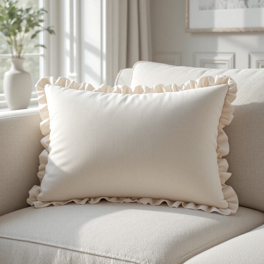 Set Of 2 Luxury Ruffled Cushion Covers 30x50cm For Decoration - Beige - View 1