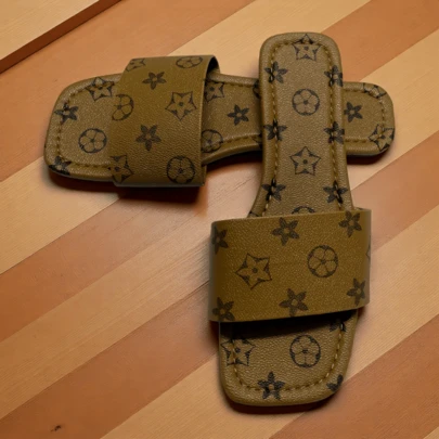 Women's Flat Sandals, Special Printed Design Student Sandals, Elegant For Party And Vacation, Fashionable Square Toe Casual Beach Slippers, 2026 Spring/Summer New Color-Blocking Outdoor Lightweight Breathable Beach Flip Flops, Sexy Chinese Style Gorgeous Street Cute And Comfortable Women Shoes