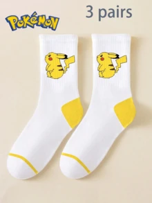 pokemon 宝可梦 1/3/5 双装可爱卡通印花透气柔软中筒袜，加固鞋跟和鞋头，经久耐穿，男女通用，四季皆宜 - 彩色 - 查看 25