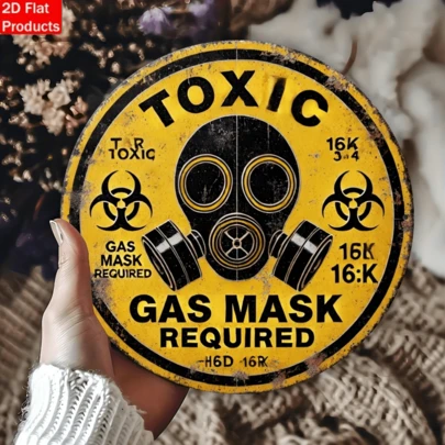2D Printed Vintage Toxic Hazard Sign With Gas Mask Symbol - Classic Iron Wall Art, Suitable For Home, Garage, Cafe, Bar And Living Room Decor, Applicable For 11 Holidays Including Christmas, Thanksgiving, Halloween (Holes Reserved, Style As Shown In Size Chart)