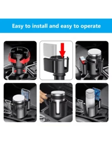 车载杯架扩展器带手机支架，二合一多功能车载杯架收纳器，适用于大号手柄马克杯和智能手机 - A - 查看 11