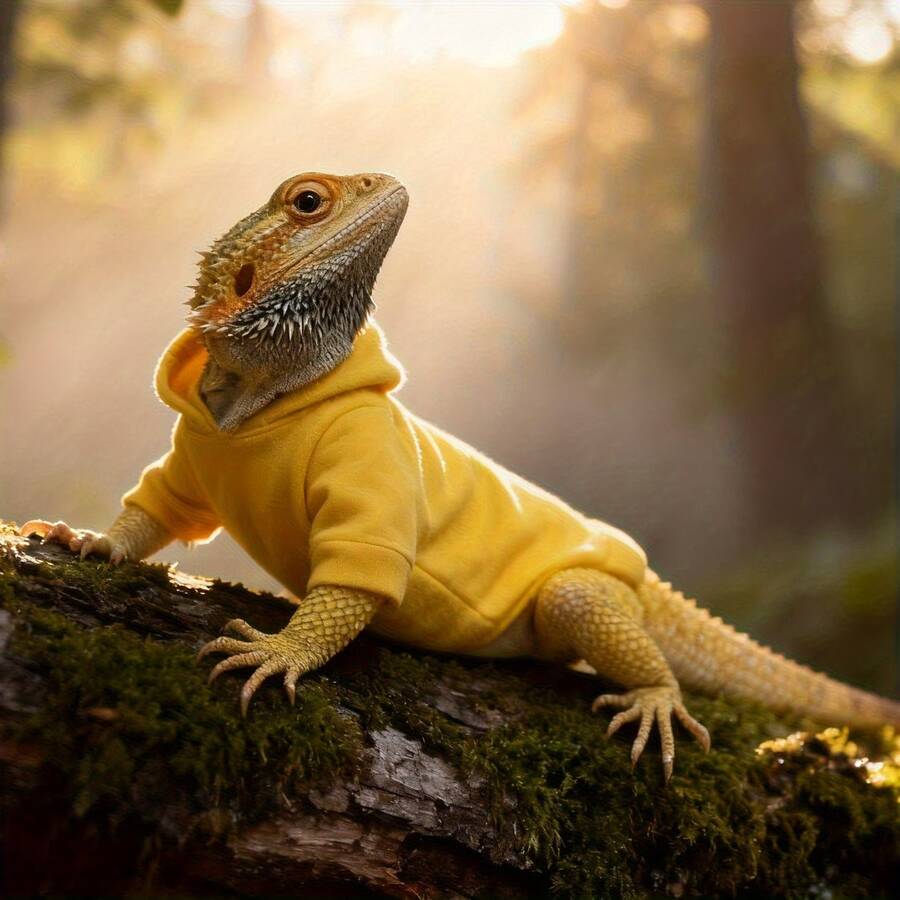 1pc Fluffy Thick Fleece Hooded Sweatshirt - Pet Apparel & Outfits For Lizards And Reptiles - Yellow - View 1