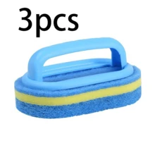 3pcs Pool Sponge Scrubbers, 3-Pack Blue & Yellow Striped Pool Cleaning Brushes With Handle, Sponge Pool Wall Brush, Pool Tile Limescale & Algae Scrubbing Tool, Wear-Resistant & No Shedding, Powerful Cleaning For Pool Walls, Pool Bottom, Tile Gaps, Limescale, Stains, Grease & Algae, Ergonomic Curved Handle Design, Comfortable Grip, Non-Slip Texture On Handle For Enhanced Friction - Multicolor - View 8