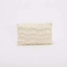 女士米色荷叶边流苏手拿包，优雅法式风格布艺晚宴包，通勤约会社交名媛手提包 - 白色 - 查看 8