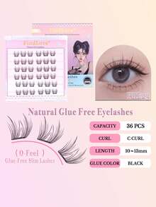 FindLove 36/54Clusters Pre Glued Lashes Manga No Glue Needed Eyelashes C Curl Korean Style Natural Glue Free Eyelash 9-11mm False Eyelash Press On Lashes Self Adhesive Eye Lash Reusable Long Lasting Japanese Makeup Natural Look Wispy Eyelash Extensions - C - View 7