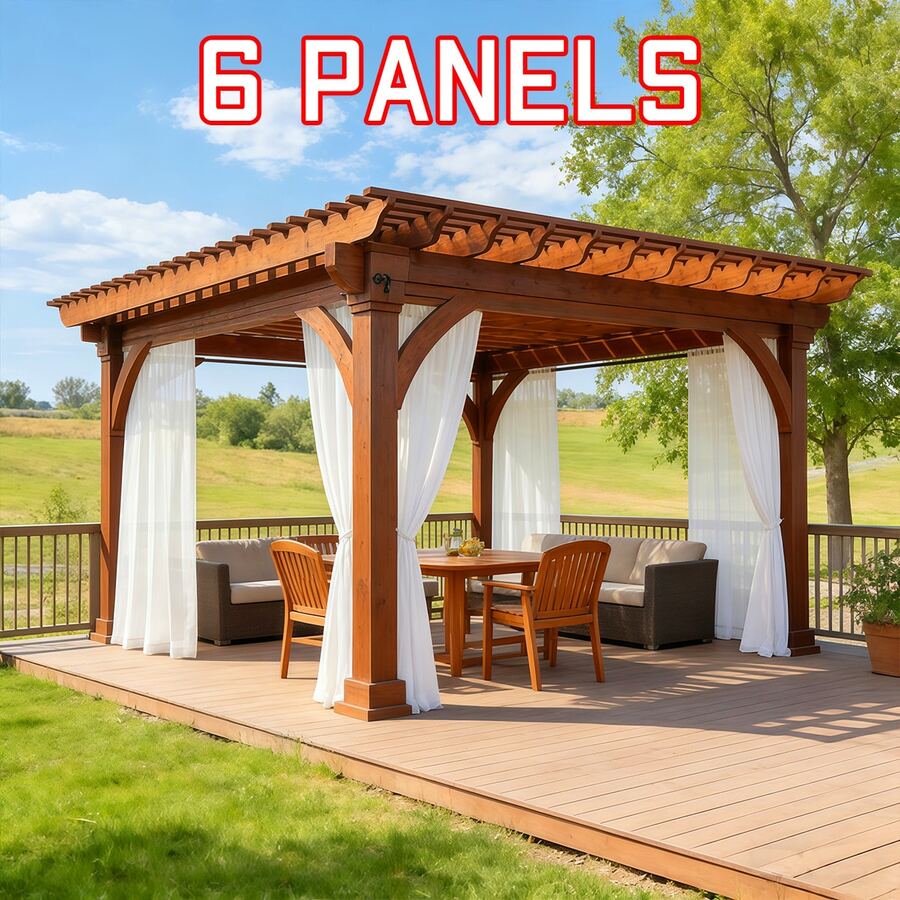 6 Panels Outdoor Waterproof Rod Pocket Semi-Sheer Garden Decor Curtains For Patio, Solid Color Elegant Voile Sheer Lightweight Curtains For Porch, Pergalo, Gazebo, Cabana, Pool - Cream - View 1