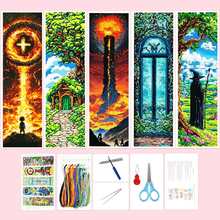 6pcs Starry Sky Theme Cross Stitch Bookmarks, Night Landscape DIY Embroidery Bookmarks, Astronomy Lover's Handmade Reading Gift - Multicolor - View 14