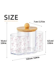 Caja de almacenamiento de plástico transparente con tapa de bambú con diseño de lazo rosa 3 en 1, organizador de escritorio de doble orificio para cosméticos, caja de almacenamiento de cosméticos de doble capa transparente - Caja de almacenamiento de tocador moderno con tapa, organizador de vanidad de baño - Multicolor - Ver 8
