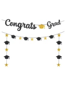 1 Set Graduation Banner, Gold "Congratulations On Graduation" With Graduation Cap Pattern Paper Hanging Banner, Congratulatory Banner For Graduates, Graduation Pennant, 2026 Graduation Banner, Graduation Party Banner, Graduation Party Backdrop, Graduation Yard Sign, Home Decor - Multicolor - View 8