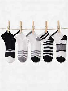 5 Paar Herren gestreifte Farbblock Knöchelsocken, atmungsaktive Kurzsocken geeignet für Sportschuhe, Laufen und täglichen Gebrauch - Verschiedenfarbig - Übersicht 8